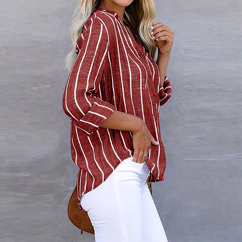 Camisa Casual Listrada -  Feminina