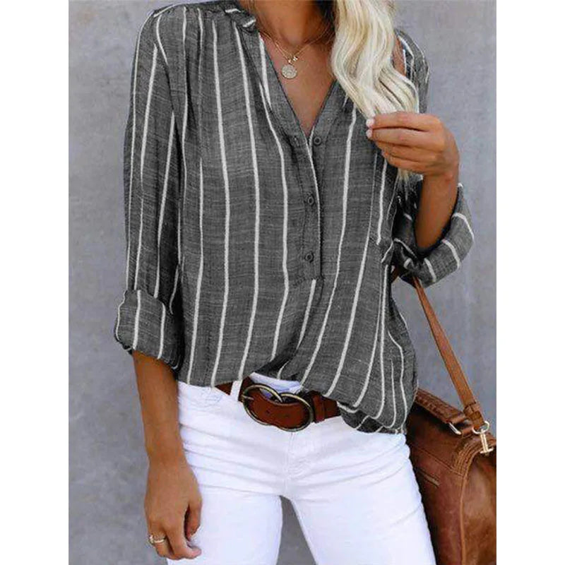 Camisa Casual Listrada -  Feminina
