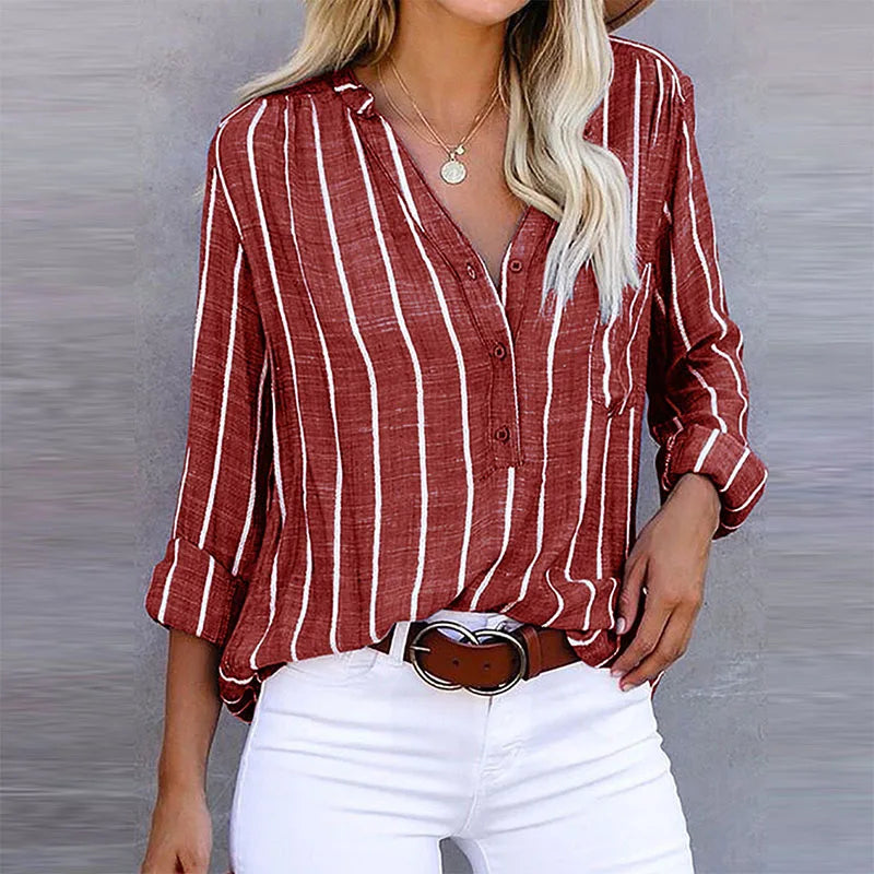 Camisa Casual Listrada -  Feminina